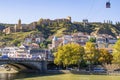 View at Metehi bridge, Narikala fortress and Tbilisi old town. Georgia, famous tourist places Royalty Free Stock Photo