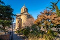 View Metekhi Church in the morning above the Kura river in Tbilisi