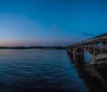 metro bridge and the Dnipro river at sunset. Kiev, Ukraine Royalty Free Stock Photo