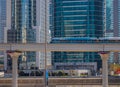 View of Metro Dubai Passing through its Track in Dubai Marina Royalty Free Stock Photo