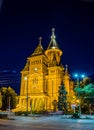 View of the metropolitan cathedral in romanian city timisoara during night...IMAGE