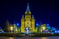 View of the metropolitan cathedral in romanian city timisoara during night...IMAGE