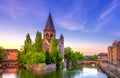 View of Metz with Temple Neuf reflected in the Moselle River, Lorraine, France.