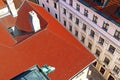 View from Michael Gate, Bratislava, Slovakia. Downpipe in the form of gargoyle at the bottom. Top view