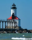 View of Michigan City Lighthouse from Washington Park Beach in Michigan City, Indiana Royalty Free Stock Photo