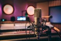 view Microphone in recording studio, music production concept