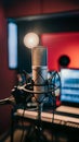 view Microphone in recording studio, music production concept Royalty Free Stock Photo