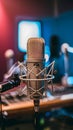 view Microphone in recording studio, music production concept Royalty Free Stock Photo