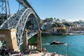 View from middle level on Douro river and Dom Luis I bridge, Porto, Portugal, October 06, 2018