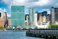 View of the midtown Manhattan skyline including the United Nations building Royalty Free Stock Photo