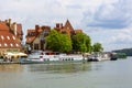 View from MikoÃâajskie Lake of town, marina for yachts and boats at the waterfront, Mikolajki, Masuria, Poland Royalty Free Stock Photo