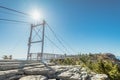 View of Mile High Swinging Bridge, at Grandfather Mountain State Park, North Carolina. Royalty Free Stock Photo