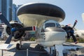 View of military airplanes on the deck of the USS Intrepid Sea, Air Space Museum. Royalty Free Stock Photo