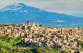 View of Militello in Val di Catania with Mount Etna in the background - Sicily, Italy Royalty Free Stock Photo