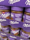 View on Milka chocolate spread glasses in german supermarket