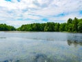 View of Mill Pond in Mine Falls Park in Summer, Nashua, NH, June 05, 2020 Royalty Free Stock Photo