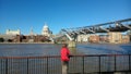 View Of Millenium Bridge And River Thames, London Looking Across To St. Paul's Cathedral