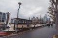 The view of Millwall Outer Dock with Canary Wharf in the Background Royalty Free Stock Photo