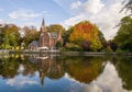 View of the Minnewater Lake & the gatehouse of a demolished castle in Bruges, Belgium Royalty Free Stock Photo