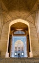 View of Mir-i Arab Madrasa through the doorway of Kalyan Mosque in Bukhara, Uzbekistan