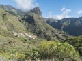 View of Mirador de Cruz de Hilda. Picturesque valley with old village El turron. Landscape of sharp rock formation