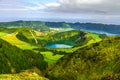 View from Miradouro Boca do Inferno to Sete Citades, Azores, Portugal Royalty Free Stock Photo
