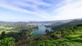 The view from the Miradouro da Vista do Rei viewpoint over Sete Cidades lakes in the Sao Miguel island in the Azores Royalty Free Stock Photo