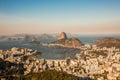 View from Mirante Dona Marta at sunset overlooking city of Rio de Janeiro and Guanabara Bay with Sugarloaf mountain in Brazil Royalty Free Stock Photo