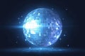view Mirrored spinning blue disco ball for 80s, 90s luminous background Royalty Free Stock Photo