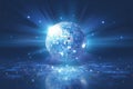 view Mirrored spinning blue disco ball for 80s, 90s luminous background Royalty Free Stock Photo