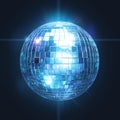 view Mirrored spinning blue disco ball for 80s, 90s luminous background Royalty Free Stock Photo