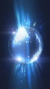 view Mirrored spinning blue disco ball for 80s, 90s luminous background Royalty Free Stock Photo