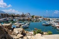 View of the mirrored water surface of the Kyrenia Harbor Royalty Free Stock Photo
