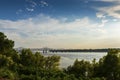 View of the Mississippi River with the Vicksburg Bridge on the background at sunset Royalty Free Stock Photo