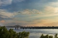 View of the Mississippi River with the Vicksburg Bridge on the background at sunset Royalty Free Stock Photo