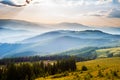 View of misty fog mountains in autumn Royalty Free Stock Photo