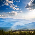 View of misty fog mountains in autumn Royalty Free Stock Photo