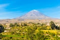 View of Misty Volcano in Arequipa, Peru, South America Royalty Free Stock Photo