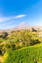 View of Misty Volcano in Arequipa, Peru, South America Royalty Free Stock Photo