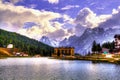 View of Misurina village, National Park Tre Cime di Lavaredo, Dolomiti Alps, South Tyrol, Italy, Europe. Royalty Free Stock Photo