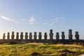 View of 15 moais, Ahu Tongariki, Easter Island, Chile Royalty Free Stock Photo