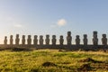 View of 15 moais, Ahu Tongariki, Easter Island, Chile Royalty Free Stock Photo