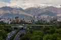 View of Modares highway and Alborz mountain range in Tehran, Ir