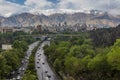 View of Modares highway and Alborz mountain range in Tehran, Ir