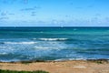 View of moderate Mediterranean sea, waves with sea foam