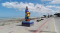 View of the modern art mosaic sculpture near a shore