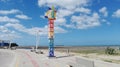 View of the modern art mosaic sculpture near a shore