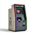 A modern atm machine with colorful led lighting on white Royalty Free Stock Photo