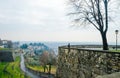 View on modern Bergamo from old town`s Cita Alta bastion. Royalty Free Stock Photo