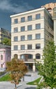 View of the modern building of the clinic of aesthetic medicine Olimp Clinic on Sadovaya-Sukharevskaya Street: Moscow, Russia -